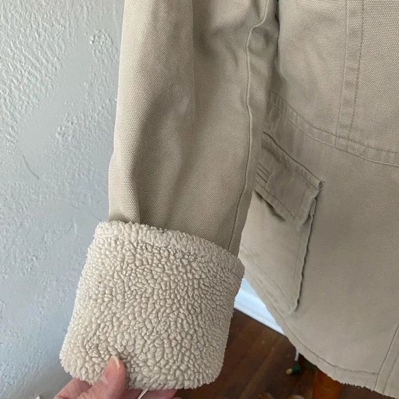 Vtg Y2K Braetan Tan Utility Gorpcore Sherpa Trim Barn Chore Coat Canvas Jacket M - Picture 8 of 12